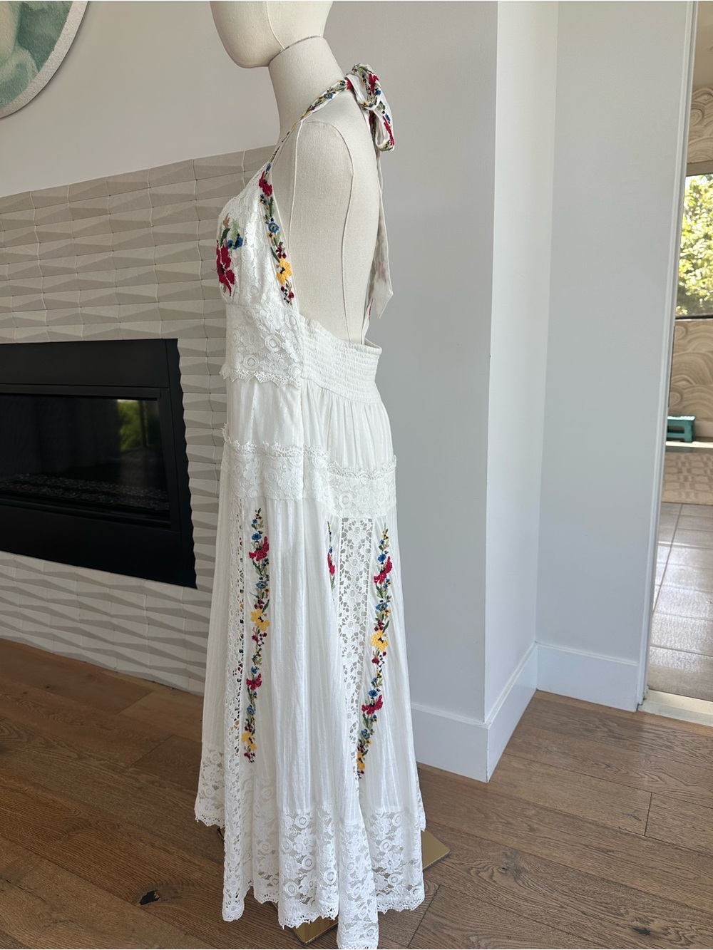 Free People Keila Halter Neck Embroidery & Lace Detail Cotton Dress - Picture 11 of 11